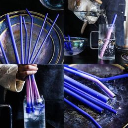 Drinking Straws Reusable Stainless Steel Straw Induction Temperature Colour Change With Cleaner Brush