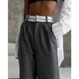 Women's Pants Office Ladies High Waist Suit Vintage Wide Leg Baggy Straight Trouser Luxury Brands Clothing Black Grey