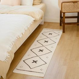 Carpets Nordic Geometric Bedside Rug Vintage Long Fluffy Bedroom Carpet Area Floor Pad Mat Doormat Aesthetic Home Room Decor 40x150cm