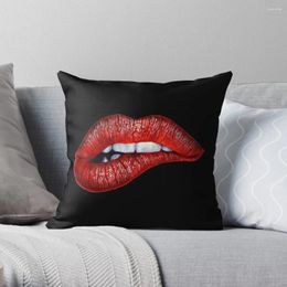 Pillow Red Lips On Black Background Throw Decor Covers Decorative Sofa