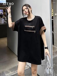 Women's T Shirts XITAO Zipper Patchwork Short Sleeve T-shirts O-neck Solid Colour Pullover Loose Slimming Tops Summer Fashion All Match