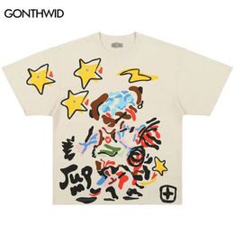Hip Hop Punk Street Clothing Y2K T-shirt Harajuku Graffiti Star Graphic Printing Loose T-shirt Mens Casual Large T-shirt 240510