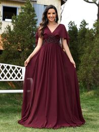 Party Dresses Lucyinlove Elegant Chiffon Short Sleeve Formal Evening Long 2024 Luxury Women Bridesmaid Dress Cocktail Prom Gowns