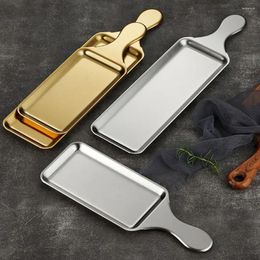 Plates Stainless Steel Rectangular Plate Korean Style Serving Platters Cake Dessert Steak Tray Snack Dish With Handle
