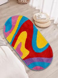 Carpets Colourful Y2k Tufted Rug Groovy Area For Bathroom Bedroom Home Fluffy Oval Bath Carpet Nonslip Mat