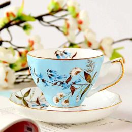 Cups Saucers British Bone China Coffee Cup and Saucer Set Porcelain Ceramic Flower Tea Cups Household Office Cafe Teaware Gift