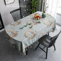 Table Cloth Chinese Embroidered Tassels Tablecloth For Oval Dining Party Kitchen Coffee Cover Fabric 3D Jacquard Home Decoration