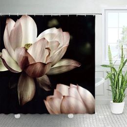 Shower Curtains Pink Lotus Chinese Style Nature Floral Black Background Home Decor Polyester Fabric Flowers Bathroom Curtain Set