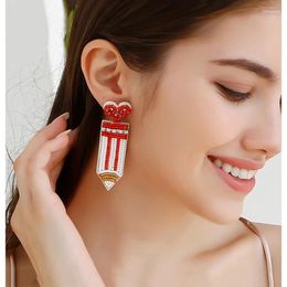 Dangle Earrings Lady Homecoming Festival Handwoven Pencil Rice Ball Fashionable Heart Shaped Love Decoration