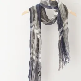 Scarves Cheque Plaid Cotton Linen Scarf For Women And Man Spring Autumn Light Voile Female Fashion Wrinkled Shawl Wraps 2024