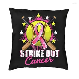 Pillow Strike Out Breast Cancer Awareness Day Pink Ribbon Softball Cover 40x40cm Soft Luxury Case Home Decoration