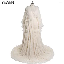 Party Dresses Est Elegant V Neck Stretchy Waist Fomal Evening Dress Bohemian Beach Bridal For Women Free Send Slip YEWEN YW220406-1