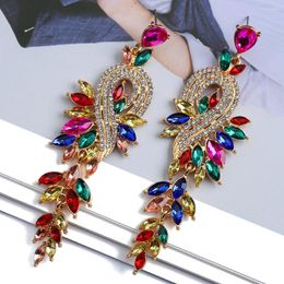 Dangle Earrings Design For Women Girl Luxury Elegant Metal Hollow Chain Leaves Crystal Brincos Pendant Jewelry Ear Accessories