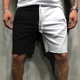 Men's Shorts Male Casual Mid Waist Pant Solid Splice Pocket Drawstring Knee Length Mens Gymnastics Equipment