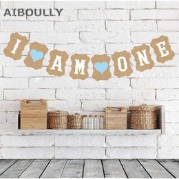 Party Decoration 8 Flags Sign ' I AM ONE Banner Baby Boy Girl 1st Birthday Decorations Shower First Year Bunting PoBooth Garland