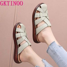 Slippers GKTINOO Women 2024 Ladies Summer Soft Genuine Leather Shoes Female Wedge Heels Fashion Mules Platform Comfortable Slide