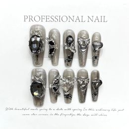 Party Favour 10 Pieces Handmade Press On Nails Y2k Luxury Dark Style Butterfly Black Diamond Decoration Acrylic Full Cover Nail Art Tips