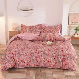 Bedding Sets Reactive Printing Pastoral Red Flower Set Duvet Cover Sheet Pillowcases Twin Full Size Egyptian Cotton