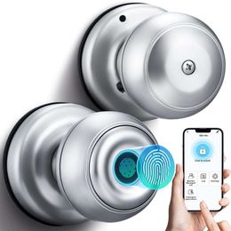 Smart Keyless Entry Lock, Biometric Lock Fingerprint Door Handle with Application Control Suitable for Home, Hotel, Office, Apartment Bedroom (sier, 1 Piece)