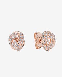 Rose gold plated CZ diamond Wedding Earring Women Summer Jewellery with Original box for 925 Silver Knot Stud Earrings set7106608