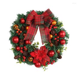 Decorative Flowers Q6PE Christmas Wreath Front Door Decoration Winter Garlands With Red Berries Bowknot Artificial Wreaths For Home Party