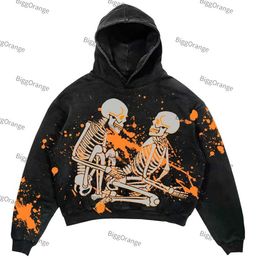 Men's Hoodies Sweatshirts New high strt skull print hip hop youth clothing retro oversized hoodie fashion sweater coup clothes anime H240508