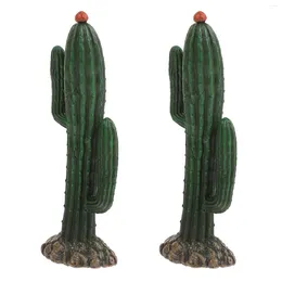 Decorative Flowers 2 Pcs PVC Simulation Cactus Miniature Figurines Crafts Car Decor Faux Plant Statue