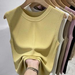 Women's Tanks Solid Colour Vest Stylish Summer Knitting In Ice Silk Fabric Sleeveless O-neck Camisole Slim Fit