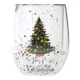 Wine Glasses Double Layer Glitter Sequin High Temperature Resistant Snow Christmas Cup