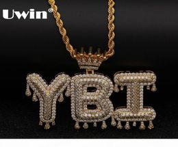 Uwin Crown Initial Letter Pendant Necklace Customzie Bubble Initial Letters Gold Silver Rose Gold Colour Words Name Oem Link J190717511610