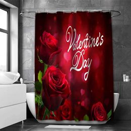 Shower Curtains Valentines Day Rose Shower Curtain Bath Sets Waterproof Non-Slip Bathroom Rug Toilet U With 12 s Home Deco Free Ship