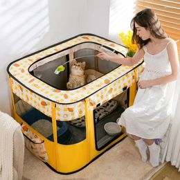 Cat Carriers Pet Playpen With Door & Mesh Roof For Small Dogs Exercise Pen Delivery Room Indoor Cats And Other Animals N84C