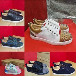 Designer Red Soled Casual Shoes Fashion Suede Sneakers S High Top And Low Studded Spikes Black Sier Men Women Outdoor A