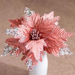 Decorative Flowers Christmas Artifical Pendant Xmas Ornament Merry Tree Decorations For Home Glitter Fake Flower Diy Scrapbooking