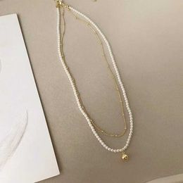 Pendant Necklaces Minar Simple Real Gold Plated Brass Double Layered Beads Strand Chain Ball Faux Pearl Beaded Chokers Necklaces For Women