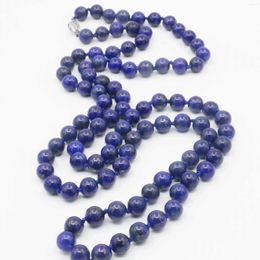 Chains 8mm Long Round Blue Lapis Lazuli Necklace Natural Stone Rope Chain Beads Neckwear Women Gifts Jewelry Making Design Alloy Clasp