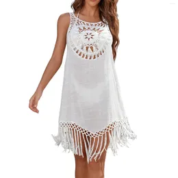 Sexy Hollow Crochet Bikini Cover Ups Swimsuit Tassel Beach Dress Women Summer Bathing Suit Beachwear Shirt Loose Boho Tops 2024