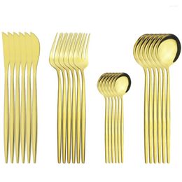 Dinnerware Sets 6set/24pcs Gold Silverware Set Stainless Steel Flatware Cutlery Knife Fork TeaSpoon Party Home Kitchen Tableware