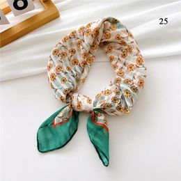 Scarves Summer Striped Floral Print Square Scarf Cotton Linen Neck Neckerchief Small Shawls Office Lady Head Hair Tie Band