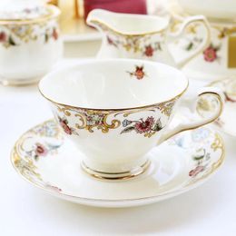 Cups Saucers Flower European Porcelain Coffee Cup Luxury China High With Spoon Handmade And Saucer Tasse Expresso