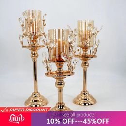Candle Holders Gold Plated Candlestick Crystal Centrepiece Wedding Decoration Romantic Centre Table High-grade Metal