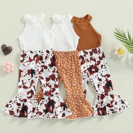 Clothing Sets 9M-3Y Kids Girls Summer Outfits Casual Halterneck Tank Tops And Leopard/ Floral Flared Pants Set