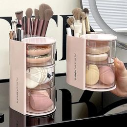 Storage Boxes Desktop Rotating Makeup Brush Cylinder Powder Puff Eyebrow Pencil Beauty Egg Dustproof Cosmetics Box