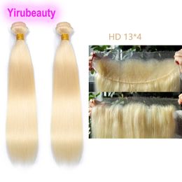 Blonde 3 PCS/lot 2 Bundles With HD 13X4 Lace Frontal Peruvian 100% Human Hair Straight Body Wave 613# Colour 10-30inch