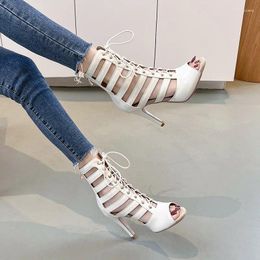 Dance Shoes 2024 European And American Cross Border Cool Boots Lace Up Hollow Jazz Heels Professional Indoor Soft Sole