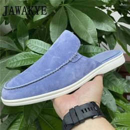 Slippers 2024 Kid Suede Women Flat Mules Summer Walk For Men Half Loafers Surround Comfort Casual Woman