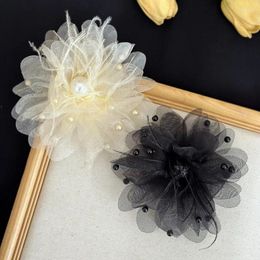 Brooches 12.5cm Retro Large Flower Brooch Women's Temperament Feather Beads Pin Accessories