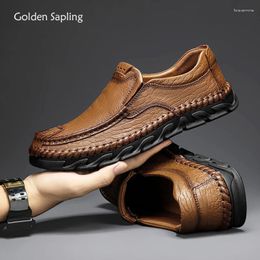 Casual Shoes Golden Sapling Man Loafers Genuine Leather Handmade Sewing Men's Business Shoe Leisure Party Flats Office