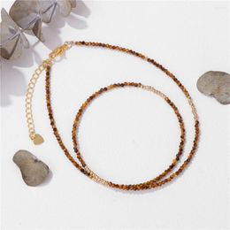 Chains Natural Tiger Eye Stone Bead Neckalce 2MM Small Mini Necklace Chain Choker Mediation Jewellery Gift For Women Men