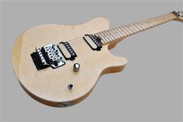 Factory Natural Wood Colour Electric Guitar with Flame Maple Veneer Floyd Rose Maple Fretboard Can be Customised as request